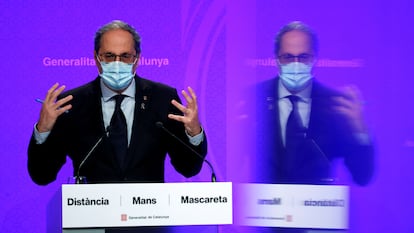 Catalan premier Quim Torra speaks during a news conference on Monday.