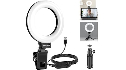 El anillo led de Neewer cuenta con un pequeño trípode con inclinación de 360º.