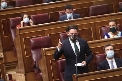 El líder de Vox, Santiago Abascal, interviene en el Congreso. 