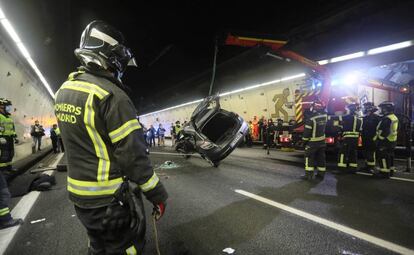 Simulacro de un accidente de tráfico en Calle 30.