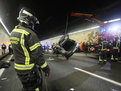 Simulacro de un accidente de tráfico en Calle 30.