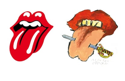 El logo de los Rolling, junto al dibujado por Alberto Corazón.