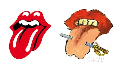 El logo de los Rolling, junto al dibujado por Alberto Corazón.