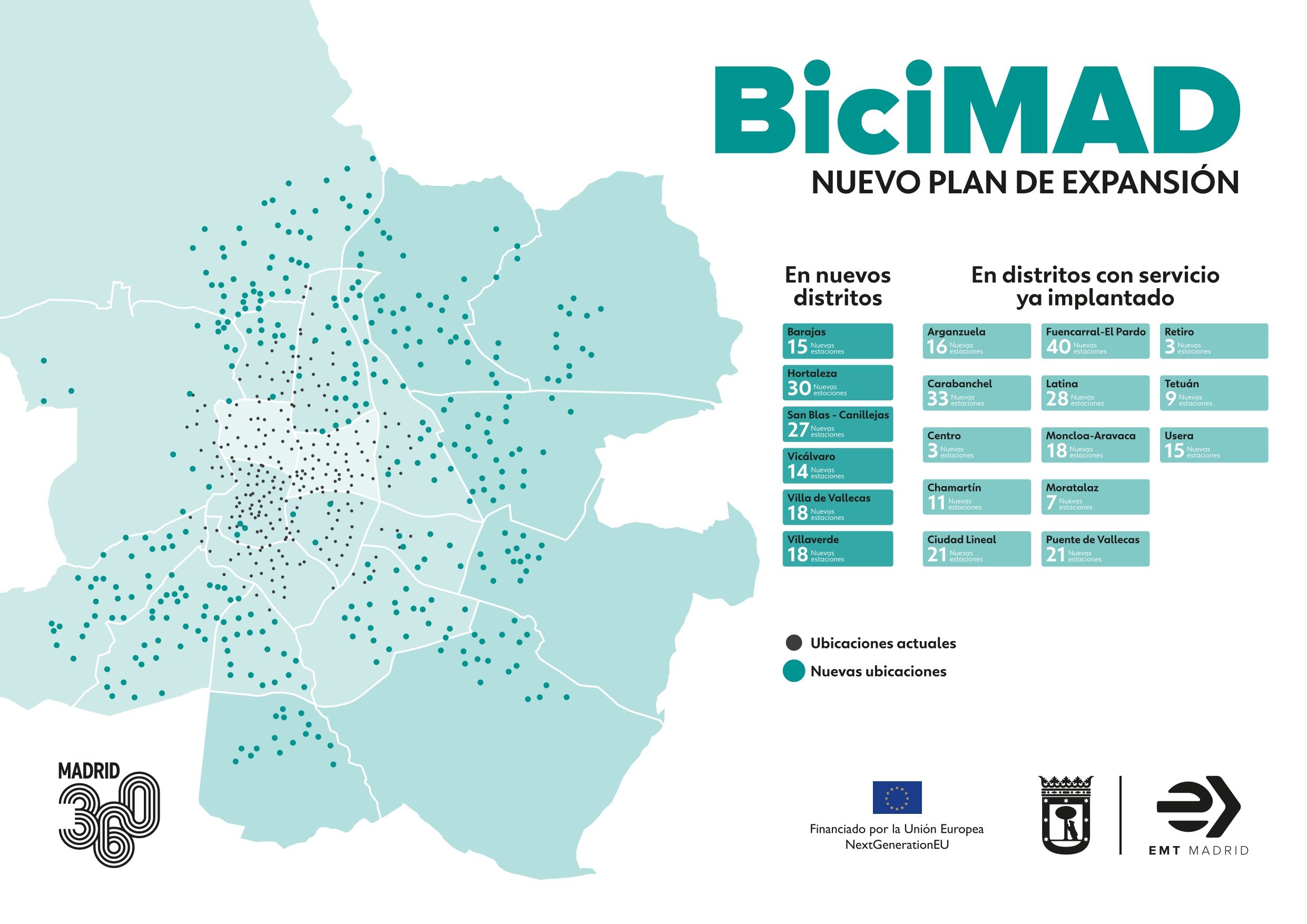 Mapa que muestra las ubicaciones actuales de las estaciones y las futuras.