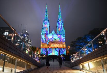 Una imagen proyectada durante 'The Lights of Christmas Media Preview' en St Mary's Cathedral, en Sydney (Australia).