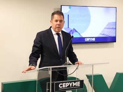 El presidente de Cepyme, Gerardo Cuerva, presenta los resultados del Observatorio de Morosidad este martes en Madrid.