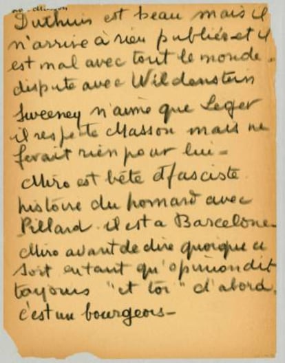 Fragment del diari íntim de Joan Miró.