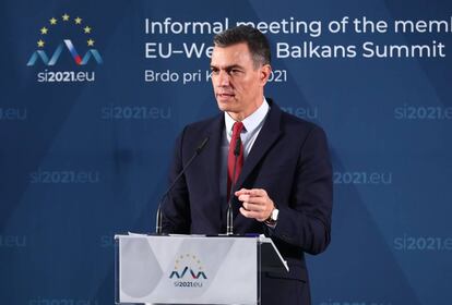 El presidente del Gobierno, Pedro Sánchez, durante la cumbre UE-Balcanes en Eslovenia / POOL