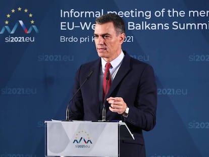 El presidente del Gobierno, Pedro Sánchez, durante la cumbre UE-Balcanes en Eslovenia / POOL