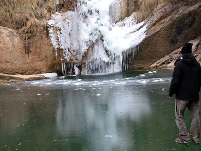 Hielo formado en una poza en Borredà (Berguedà).