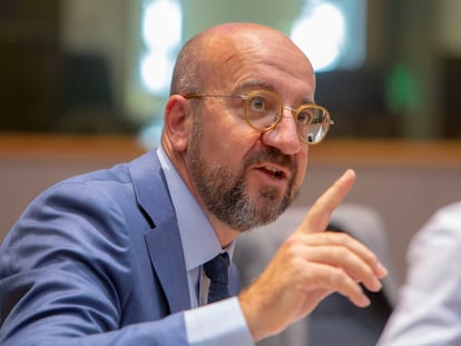 El presidente del Consejo Europeo, Charles Michel, el jueves, durante la entrevista en la sede de la institución europea.