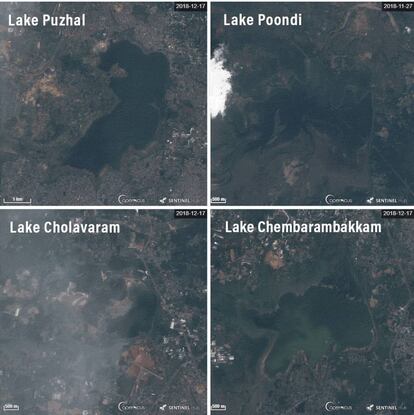 Descenso de los niveles de agua en las cuatro principales reservas hídricas de Chennai.