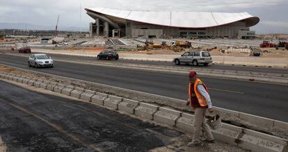 Obras de acceso al estadio Wanda Metropolitano, el 27 de agosto de 2017.