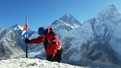 Jos&eacute; Antonio Soto en el campo base del Everest.