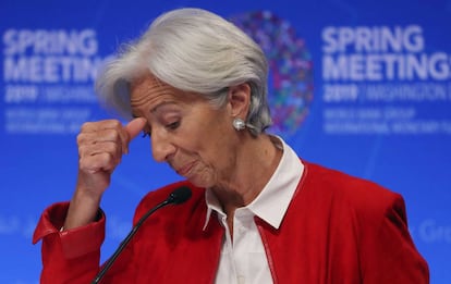 Christine Lagarde, durante su conferencia de prensa en el FMI.