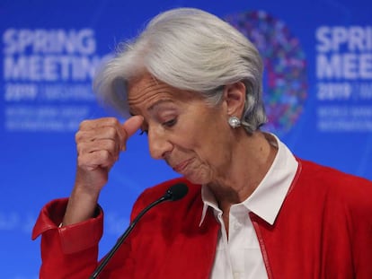 Christine Lagarde, durante su conferencia de prensa en el FMI.