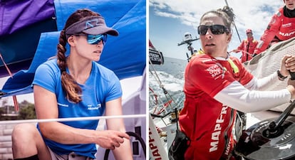 Martine Grael y Támara Echegoyen a bordo del AzkoNobel y el MAPFRE.