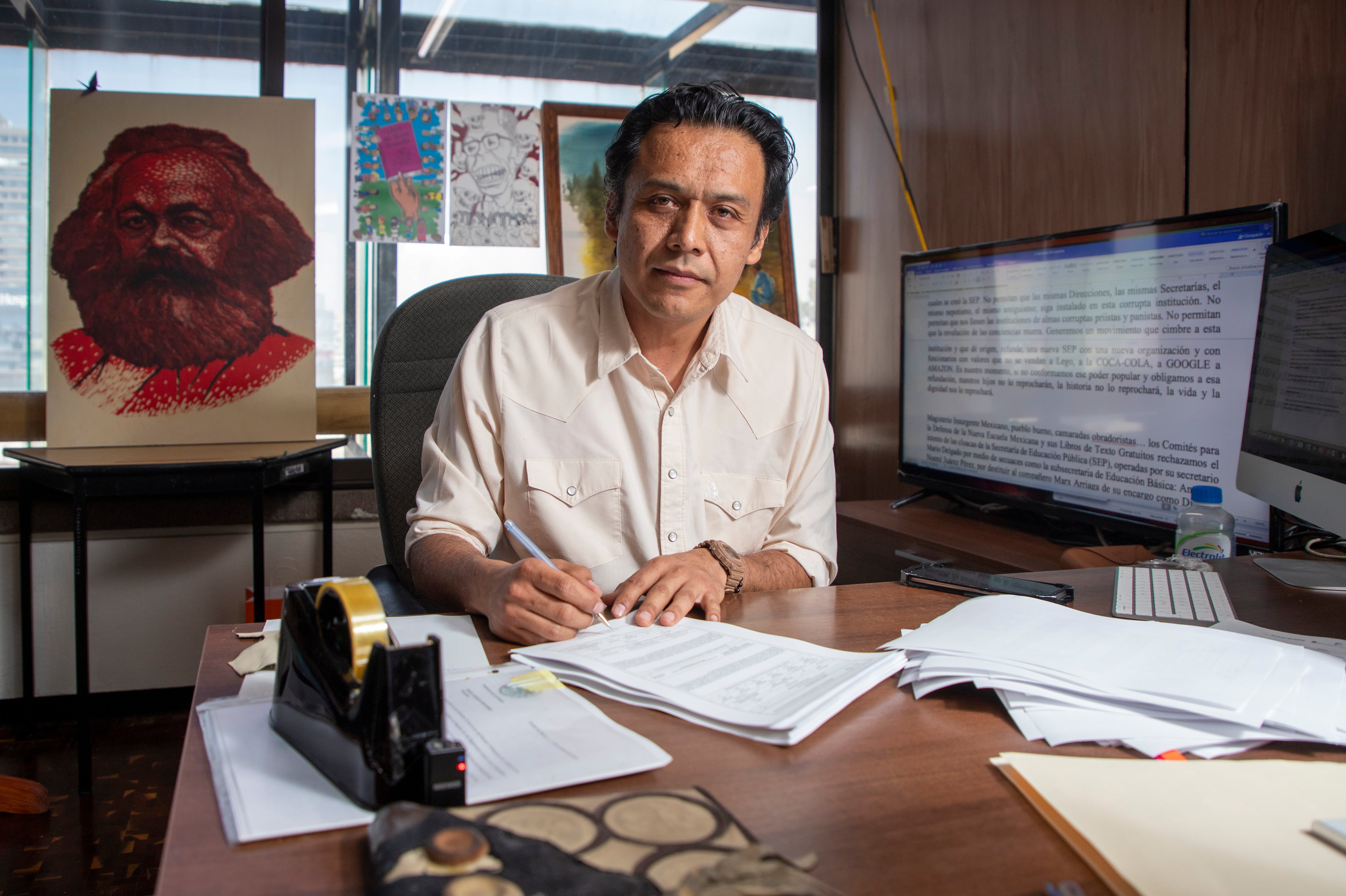Marx Arriaga en las instalaciones de la SEP, este martes. 