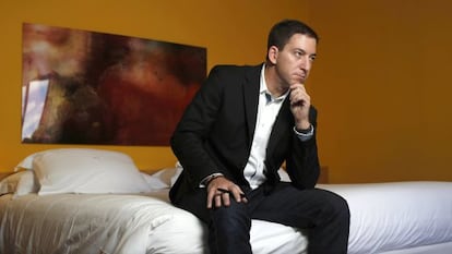 Glenn Greenwald, em um hotel em Madri nesta quinta-feira.