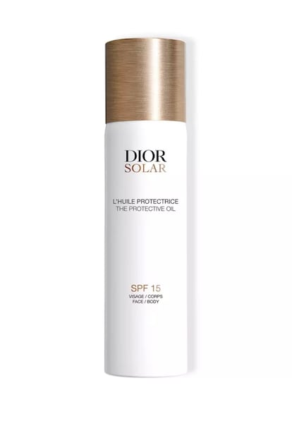 Aceite protector SPF 15, de Dior Solar. El Aceite Protector SPF 15 de Dior Solar (47 €) sublima la piel y el cabello con matices de luz que evocan la ilusión de un plácido verano de dolce far niente. Protege, refresca y embellece, dejando que el cuerpo se recargue de la vitamina del sol.