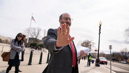 Attorney Ari Holtzblatt, with Wilmer Hale, the law firm representing Twitter, walks out of the Supreme Court building, Wednesday, Feb. 22, 2023, in Washington, after the Supreme Court heard oral arguments.