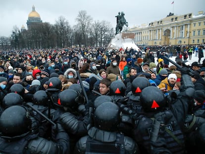 Manifestación en apoyo a Alexéi Navalni, este sábado en San Petersburgo.