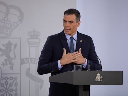 25/08/2020 El presidente del Gobierno, Pedro Sánchez, ofrece una rueda de prensa al término de la primera reunión del Consejo de Ministros en Moncloa tras el periodo estival en la que informa sobre la actualidad del Covid-19 en España, en Madrid (España), a 25 de agosto de 2020.
POLITICA 
EUROPA PRESS/R.Rubio.POOL - Europa Press
