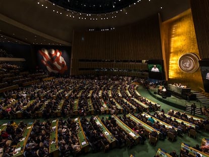 El Papa Francisco en la 70 Cumbre de Naciones Unidas en Nueva York, el d&iacute;a de la aprobaci&oacute;n oficial de la nueva Agenda de Desarrollo 2030.