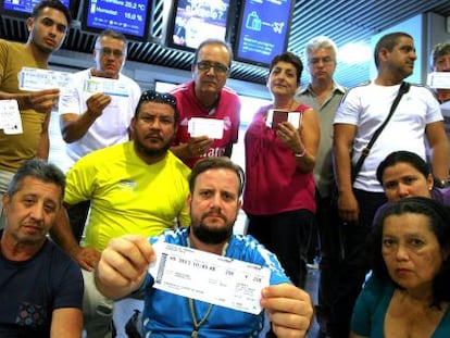 Some of the passengers stranded in Madrid.