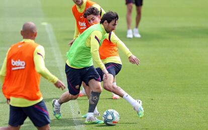Messi, durante un entrenamiento del Barcelona en la última semana.