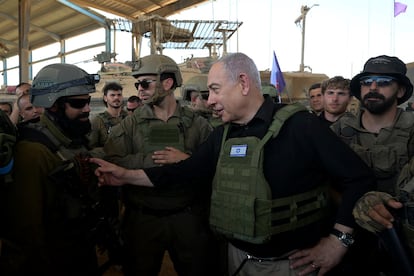 El primer ministro israel, Benjamn Netanyahu, este jueves durante su visita a Rafah en Gaza.