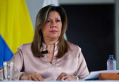 La fiscal general Luz Adriana Camargo, en una rueda de prensa después del atentado a Miguel Uribe, el 9 de junio de 2025.