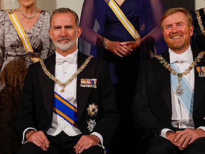 El rey, Felipe VI, junto al rey de Países Bajos, Guillermo Alejandro , durante la cena de gala con motivo de su visita de Estado al país, este miércoles en Ámsterdam.