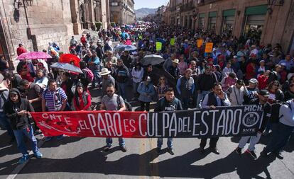 Una de las movilizaciones magisteriales en Morelia, Michoacán.
