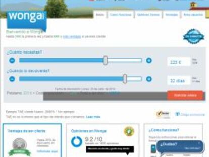 P&aacute;gina web de Wonga.