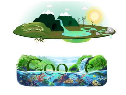'Doodels' con motivo del día de la Tierra de 2013 (arriba) y 2009 (abajo).
