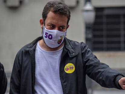 Guilherme Boulos, do PSOL, durante a campanha eleitoral na capital paulista.