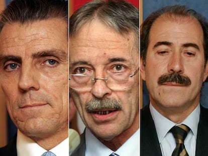 El ex presidente de la CNMV Manuel Conthe, el actual responsable del organismo, Julio Segura, y el vicepresidente, Carlos Arenillas.