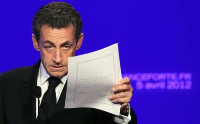 Sarkozy, durante su mitín en París.