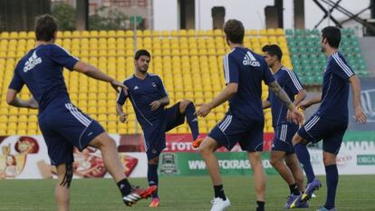 Los jugadores de la Real Sociedad entrenan este miércoles en Krasnodar.