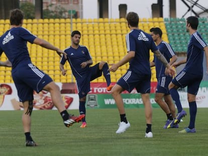 Los jugadores de la Real Sociedad entrenan este miércoles en Krasnodar.