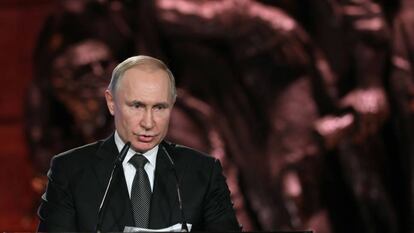Vladímir Putin, durante su discurso el pasado 23 de enero en el Foro Mundial del Holocausto celebrado en Jerusalén.