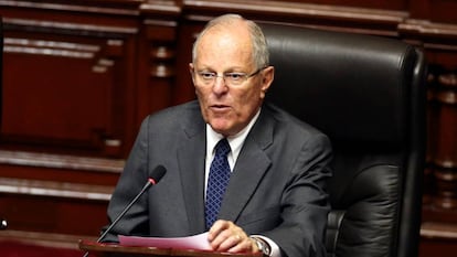 Pedro Pablo Kuczynski interviene ante el Congreso, en Lima.  