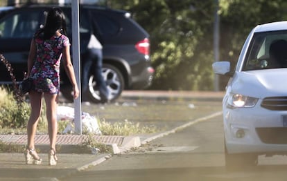 A woman in the Macroni area of Madrid, a known pick-up spot for prostitutes.