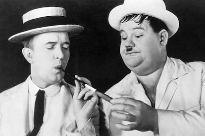 El Gordo y el Flaco en una escena de la pelicula ‘The Further Perils of Laurel & Hardy’ en 1967.