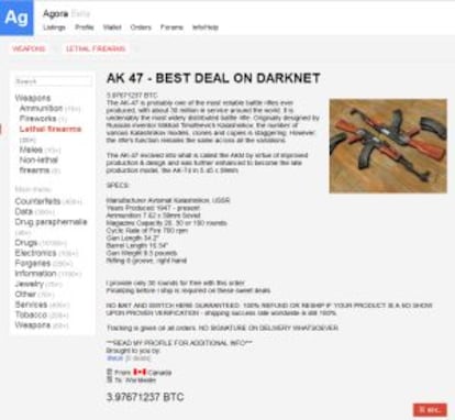 Captura de un página web de venta de armas