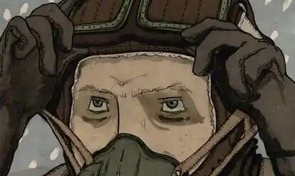 El aviador ruso protagonista de la novela 'Ascent´ de Jed Mercurio en la versión en comic de Wesley Robins.