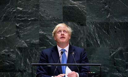 Boris Johnson, primer ministro británico, interviene en la Asamblea General de la ONU de Nueva York, este miércoles.
