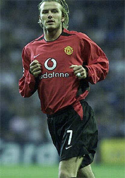 David Beckham, durante el Madrid-Manchester en el Bernabéu.