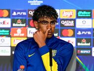 Lamine Yamal, durante la conferencia de prensa de este lunes en el Metropolitano.